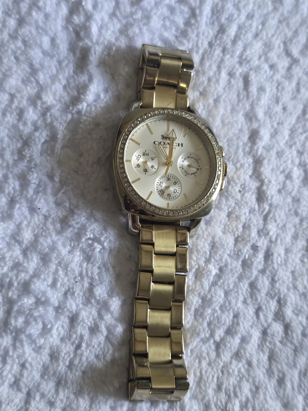 Coach Women’s Gold-Tone Crystal Bezel Bracelet Watch - Gold Need Battery